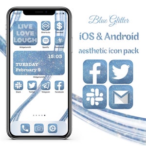 App Icons Blue Glitter Aesthetic, IOS & Android App Covers, Aesthetic iPhone Home Screen , Cute IOS Icon Pack