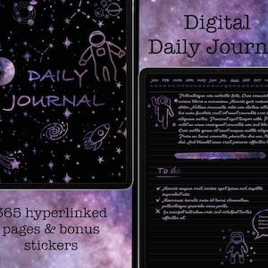 Digital Daily Journal- Undated Planner - blackout journal for ipad, goodnotes, notability - with bonus,spaced themed - digital stickers