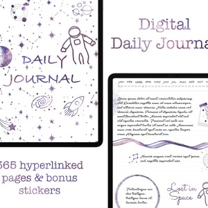 Digital Daily Journal, 365 Hyperlinked Pages, Digital Planner - for iPad, GoodNotes, Notability, Bonus Digital Stickers - Space Theme
