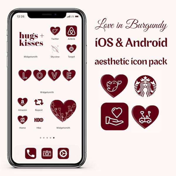 Red Heart App Icon Pack: 250 Valentines iOS & Android Icons, Widgets, Wallpapers