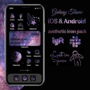 Galaxy App Icon Pack, IOS & Android, Space Themed Aesthetic Homescreen, Purple Universe App Icons, Widgets and Wallpapers for iPhone