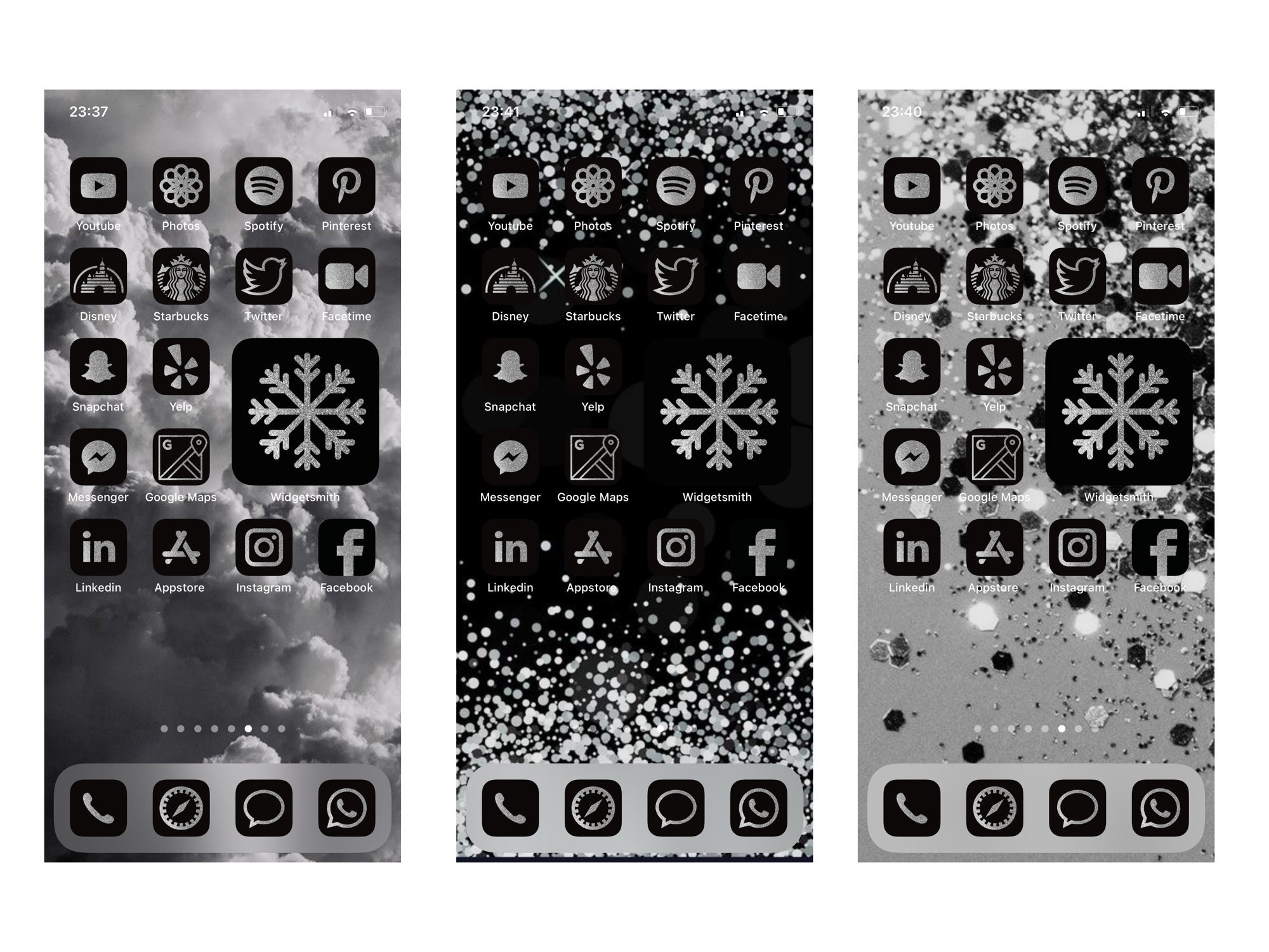 Silver Glitter Ios 16 App Icons Black Aesthetic Theme for Etsy