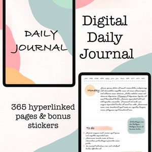 Digital Daily Journal, 365 Hyperlinked Pages, Digital Planner - for iPad, GoodNotes, Notability, Bonus Digital Stickers, Undated
