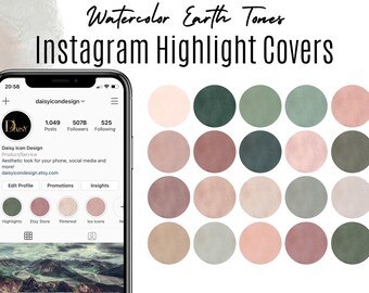 20 Neutral Earth Tone Instagram Highlight Covers, Watercolor Story Covers for Instagram, Natural Color Instagram Story Icons