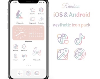 Rainbow Icon Theme Pack, iOS 16 Unicorn, Aesthetic App Icon Bundle, Pastel Color App Covers for iPhone Home Screen