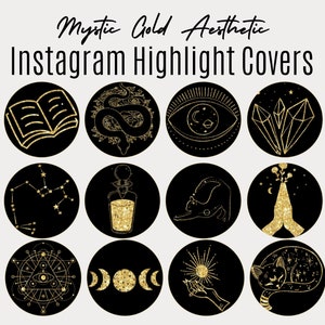 Witchy Instagram Story Covers, Gold Highlight Icons, HandDrawn Witchy Instagram Highlight Icons