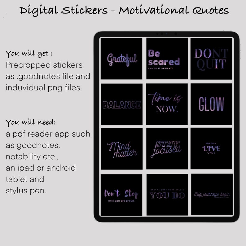 Digitale Sticker motivational quotes lila galaxy, für iPad Planner, Goodnotes, Notability, PDF Planners Bild 3