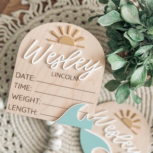 Ocean Waves Birth Stats Board, Baby Name Announcement, Birth Announcement, Name Sign, Baby Name Sign, Baby waves, Nautical, Sunshine