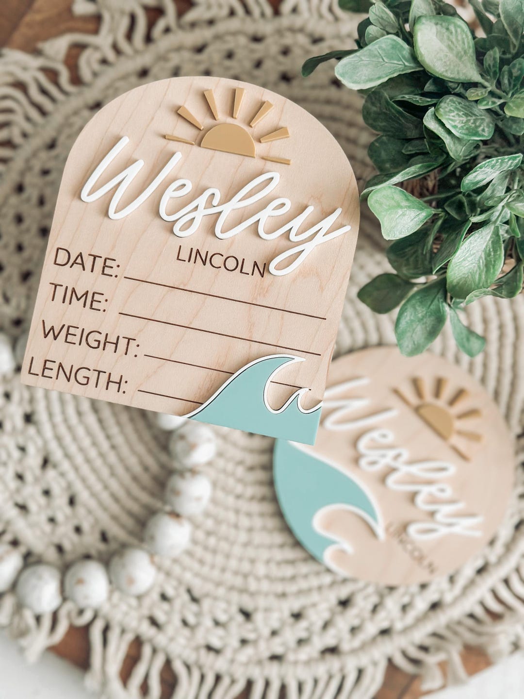 Ocean Waves Birth Stats Board, Baby Name Announcement, Birth ...