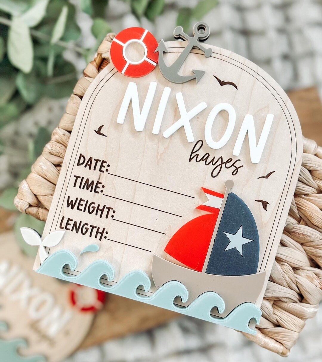 Sailing, Sailboat, Nautical Baby Name Sign, Ocean, Birth Stats ...