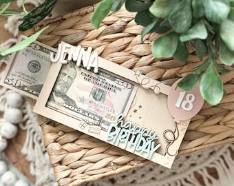 Birthday Money Holder, Gift, Personalized Gift, Cash Holder, Wood Money Holder