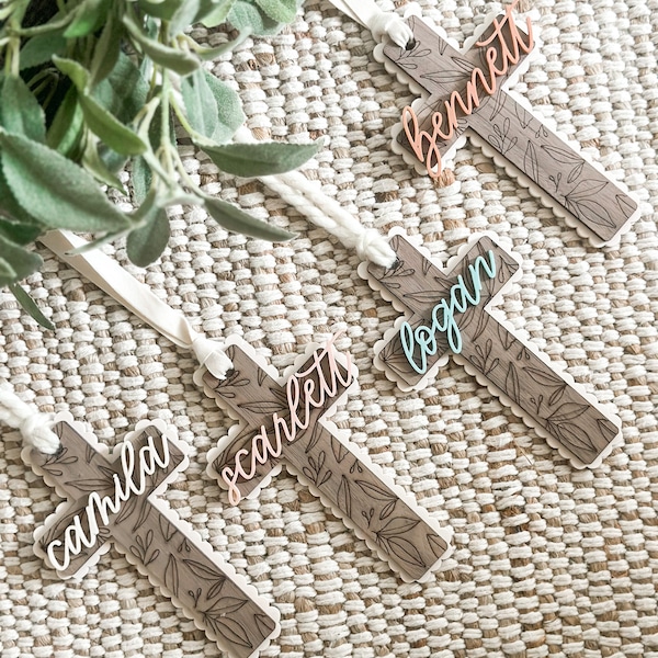 Easter Cross Tag, Personalized Cross, Easter Cross, Baptism Gift Tag, Easter Basket Tag, Christian Easter Tag