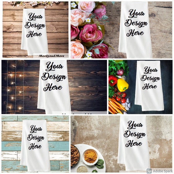 White Towel Waffle Weave  Mockup Bundle of 7 Mocks/ White towel Mockup Bundle