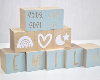 Holzwürfel mit Gravur, Holzbuchstaben, Taufgeschenk - Geschenkidee für Geburt, Taufe und mehr