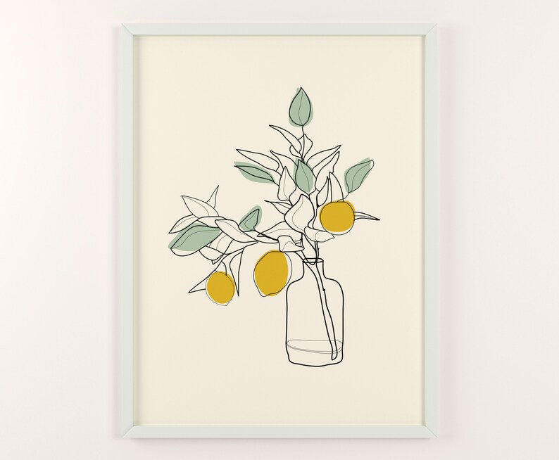Lemon prints Minimalist lemon line drawing print Citrus | Etsy