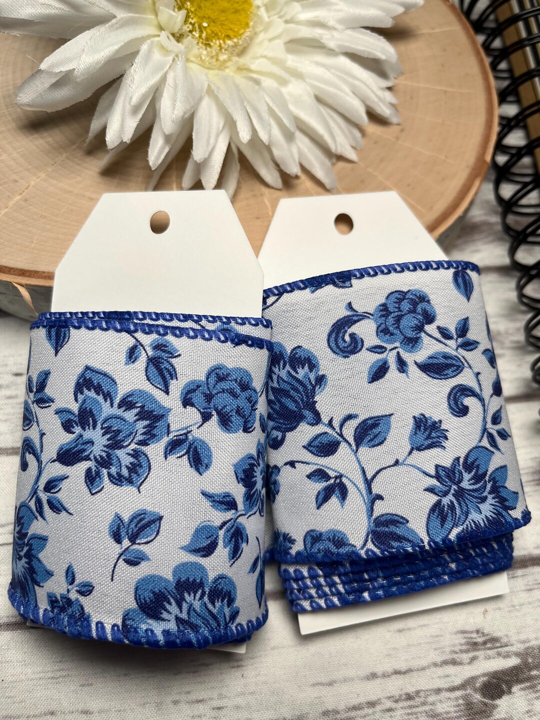 Ribbon Sample | Blue Floral Ribbon | 1 Yard Ribbon - Etsy