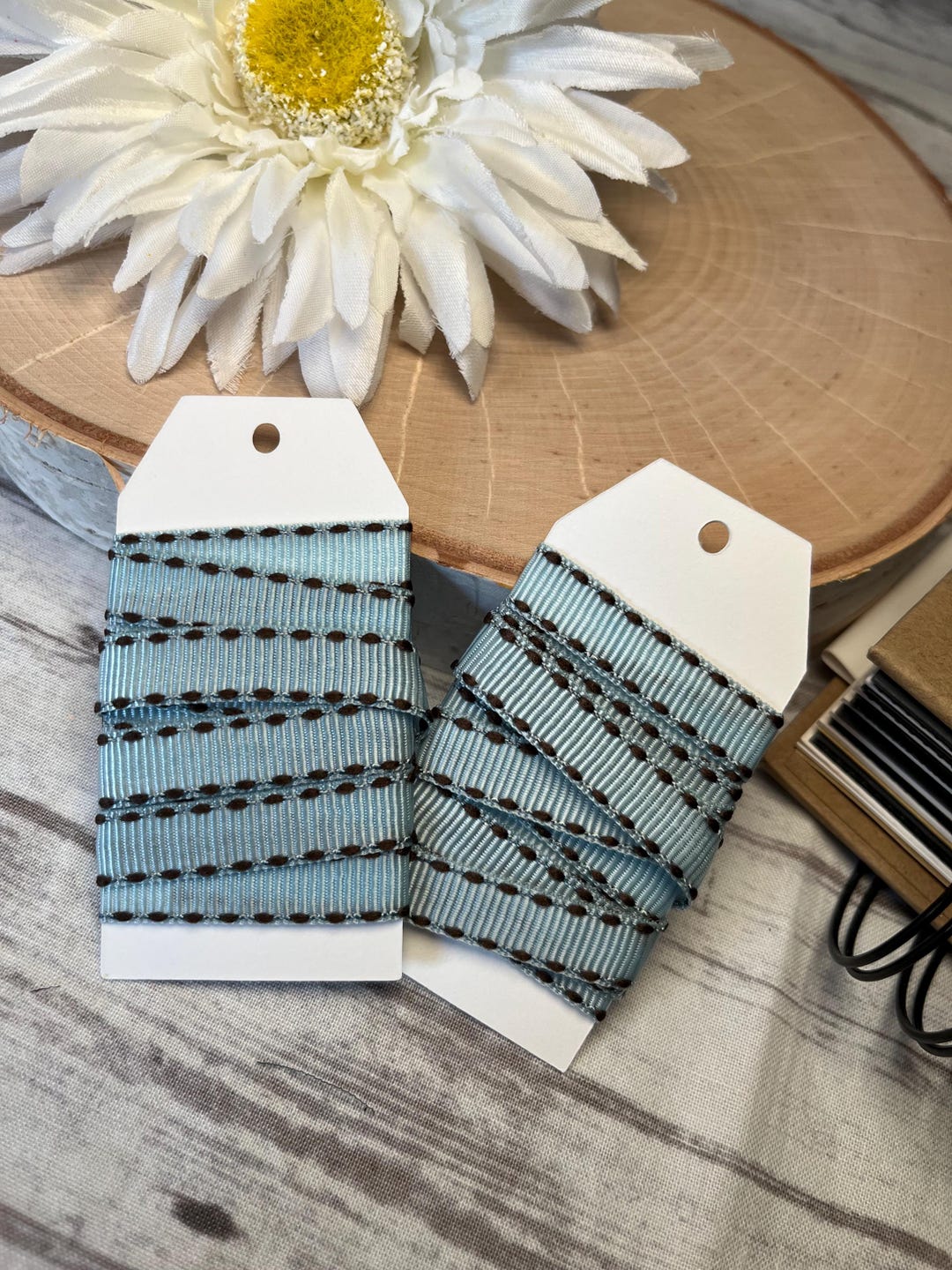 Ribbon Sample | Light Blue and Brown Grosgrain Ribbon | 1 Yard Ribbon ...