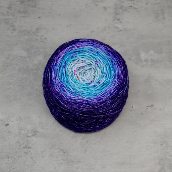 Royal Ice - Hand Dyed Special Sock Fingering Weight 90/10 Merino Silk Yarn, UV Reactive Blue to Purple Speckled Gradient, 463 Yards (423 M)