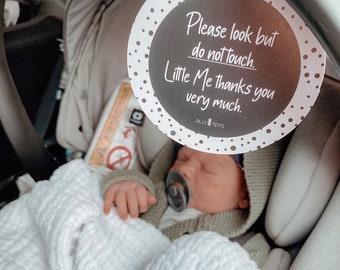 Dots Baby Pram Tag Car Seat Carrier Accessory Germ Sign Newborn Premature Do Not Touch Shower Gift Social Distancing Design Monochrome