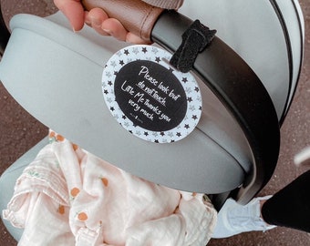 Star Baby Pram Tag Car Seat Carrier Accessory Germ Sign Newborn Premature Do Not Touch Shower Gift Social Distancing Design Monochrome