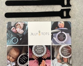 Velcro Strap Pram Tag Car Seat Carrier Accessory Germ Sign Newborn Premature Do Not Touch Shower Gift Social Distancing Design Monochrome