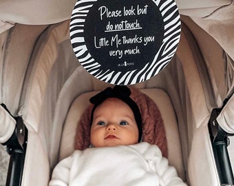 Zebra Baby Pram Tag Car Seat Carrier Accessory Germ Sign Newborn Premature Do Not Touch Shower Gift Social Distancing Design Monochrome