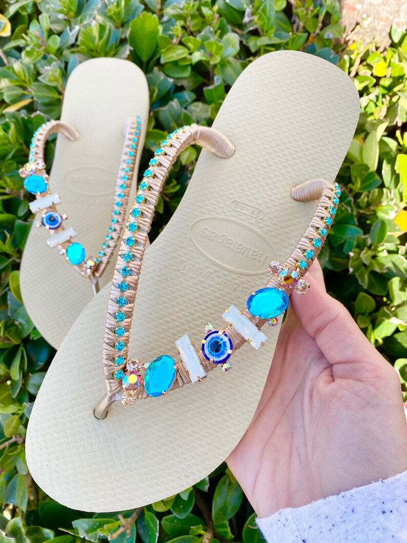 Havaianas Turquoise Evil Eye Flip Flops - Etsy