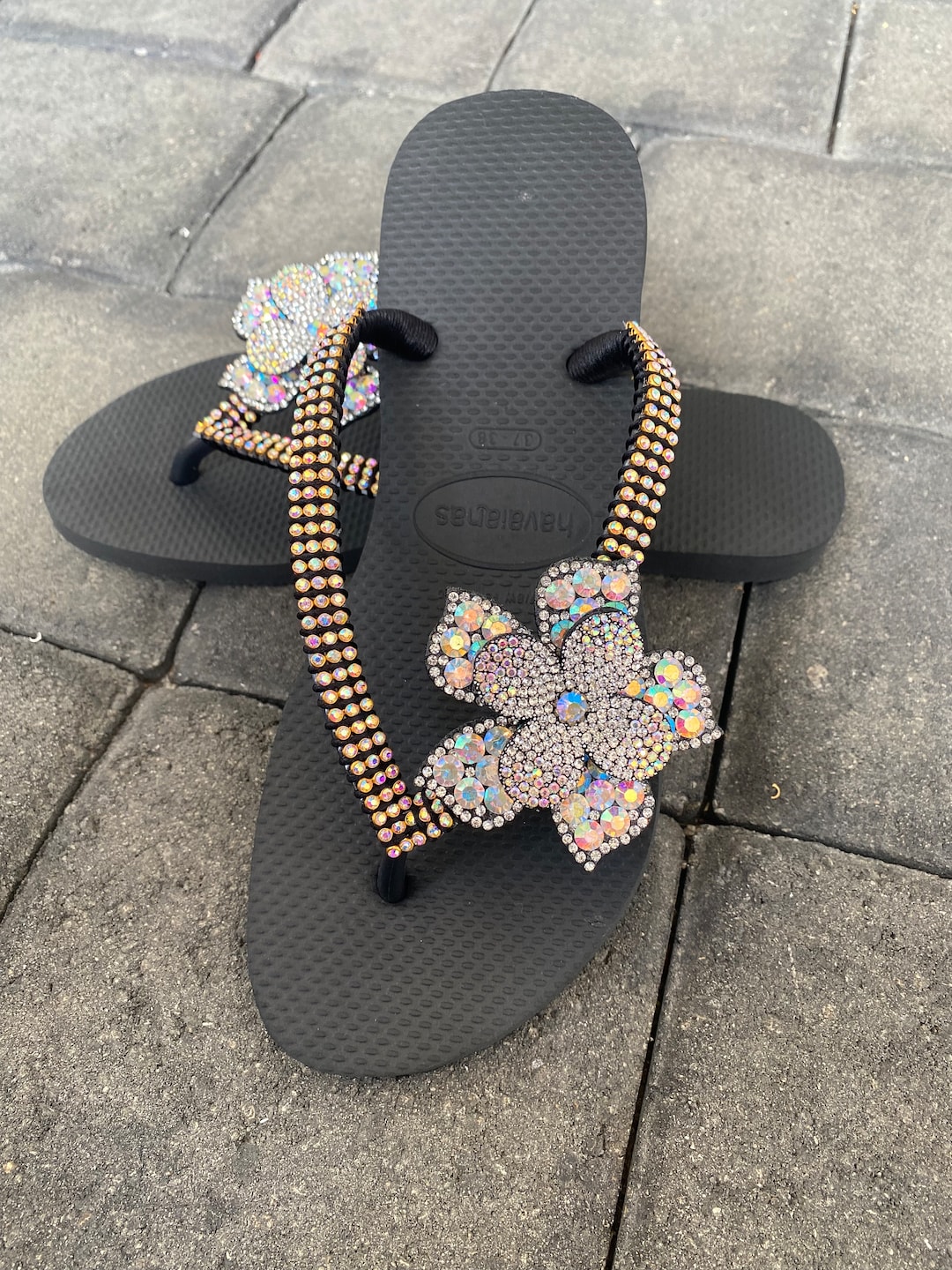 Black Flower Flip Flops Pearl, Wedding, Applique, Shoe Clip, Stunning