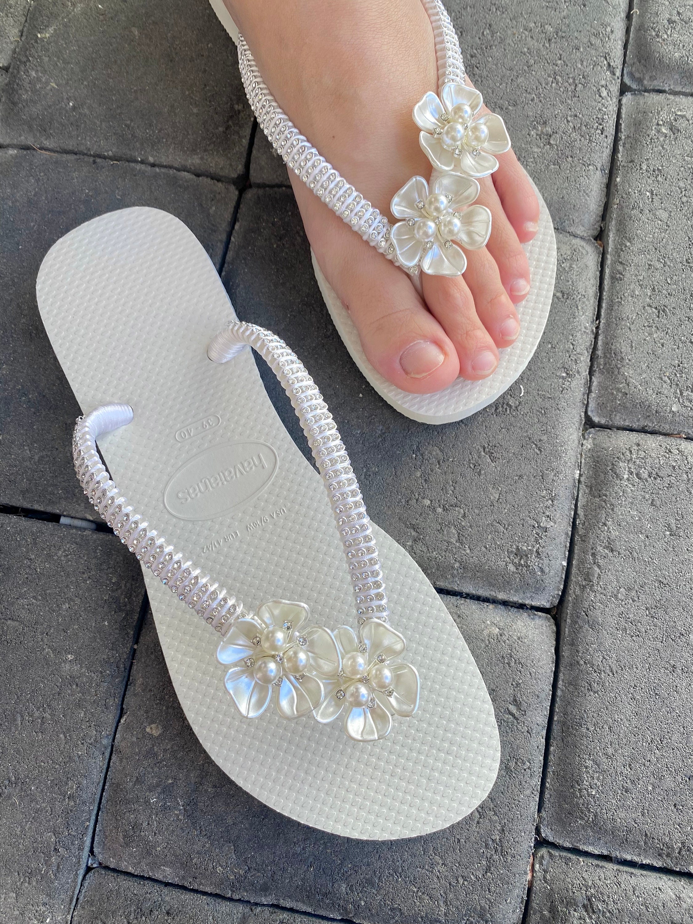 Ojotas Sandalias Bordadas Mujer Chinelo Bordado Con Perlas