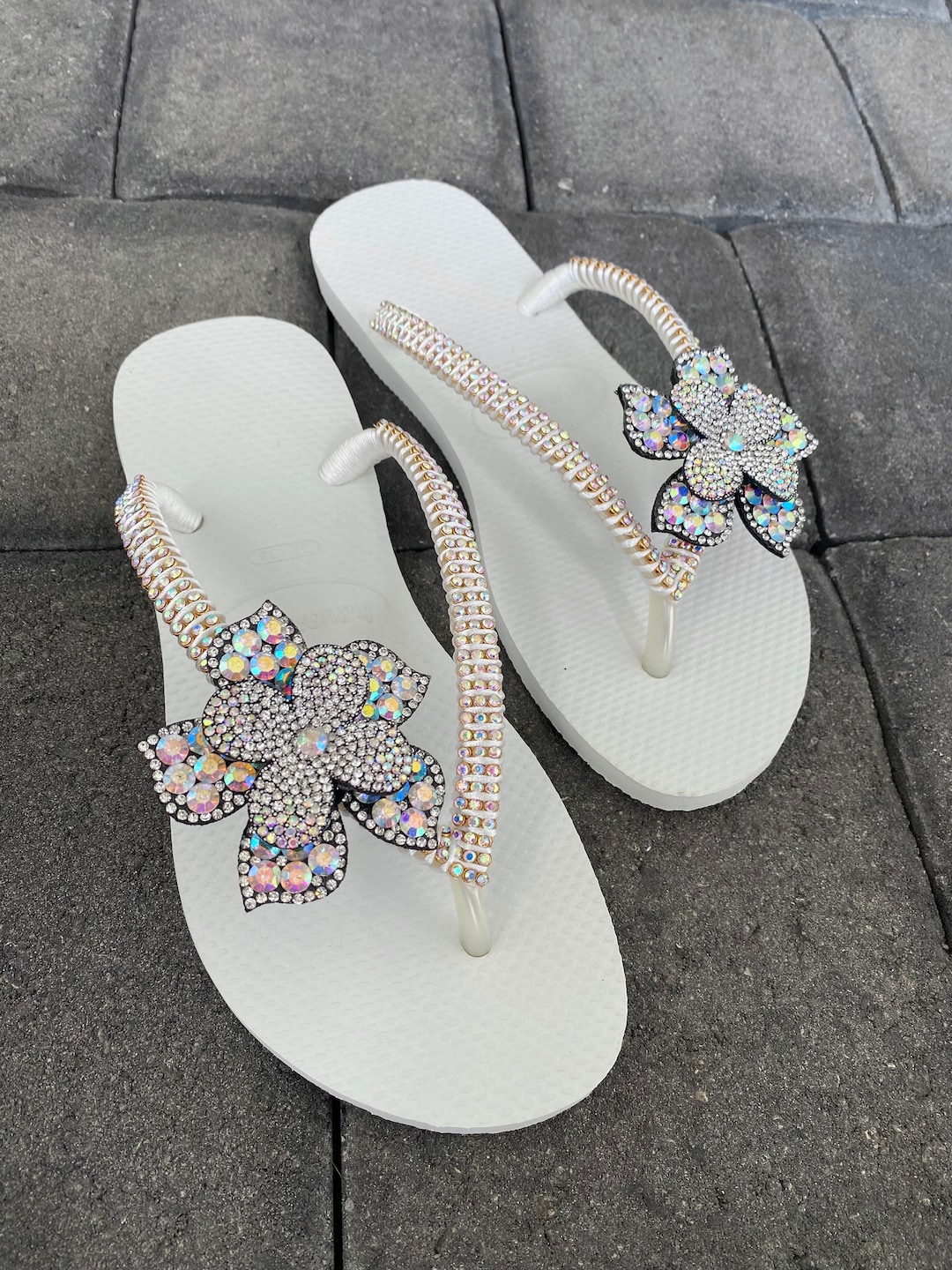 Bridal Flower Flip Flops: Pearl Rhinestone Wedding Sandals