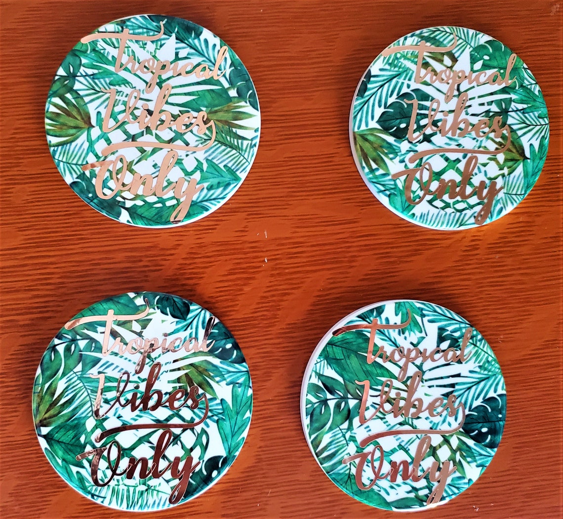 Tropical Coasters Set Ceramic Round Coasters Coaster Set Etsy