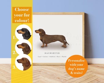 Hand Drawn Dachshund Customisable Art Print, 10x8 Inches, Unframed
