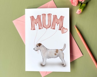Jack Russell Terrier MUM Greetings Card, OPTIONAL inside message, 5x7 Inches, Dog Greetings Card