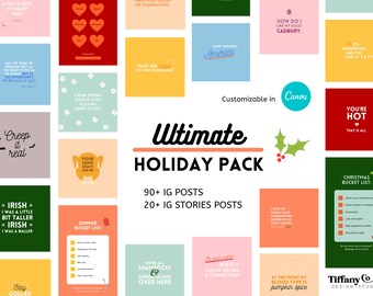 Ultimate Holiday Pack Instagram Templates . holiday instagram templates canva . customizable canva templates . social media templates