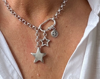 Antique Silver Multi Star Necklace