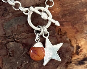 Antique Silver ‘Flaunta’ Carnelian and Star Necklace