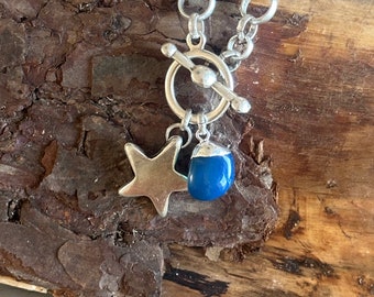 Antique Silver ‘Eirene’ Star and Blue Agate Healing Stone necklace