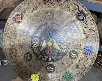 Yogi Chakra Carved Gong - Tibetan Handmade Gong - Best For Sound Meditation , Gong Bath - Chakra Healing Gong From  Nepal -Chau Gong