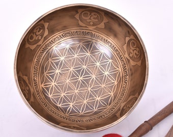 10 Inches Flower Of Life Carving Singing Bowl- Special Tibetan Bowls-Chakra Balancing -Yoga and Meditation Bowl- Best gift for your Love one