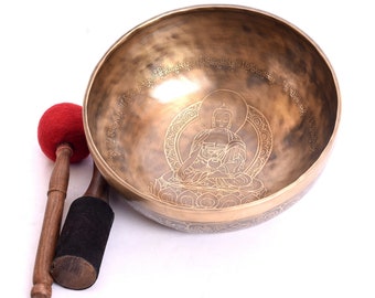 10 Inches Buddha Carving Tibetan Singing Bowl - Tibetan Mantra Carving , Sound Healing Bowl - For Sound Meditation , Chakra Healing - Nepal