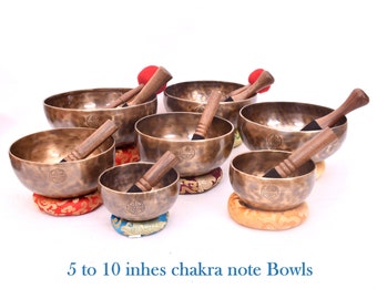 5-10 inches Professional Singing Bowl set of 7 - Tibetan Singing Bowl - Chakra Note Tuned - Complete Healing Set - mallet cushion