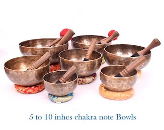 5-10 inches Professional Singing Bowl set of 7 - Tibetan Singing Bowl - Chakra Note Tuned - Complete Healing Set - mallet cushion