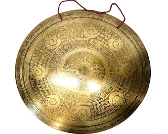 Full Mantra Carving Gong - Tibetan Mantra Gong - Best For Healing , Meditation - Hand Carving Made In Nepal  - Chakra Balancing