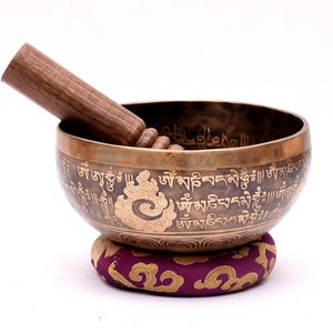 Flower OF Life Carving Small Palm Size Singing Bowl Best Gift Yoga Bowl Tibetan Singing Bowl With Mallet, Striker Handmade In Nepal image 1