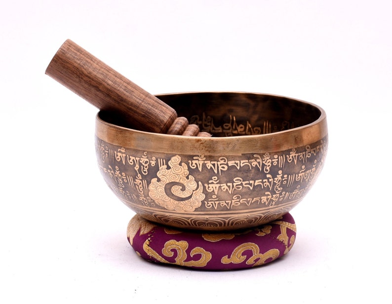 Flower OF Life Carving Small Palm Size Singing Bowl Best Gift Yoga Bowl Tibetan Singing Bowl With Mallet, Striker Handmade In Nepal image 1