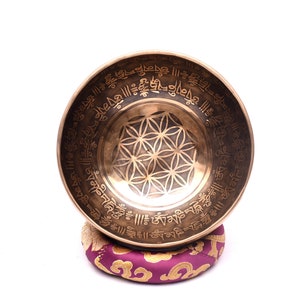 Flower OF Life Carving Small Palm Size Singing Bowl Best Gift Yoga Bowl Tibetan Singing Bowl With Mallet, Striker Handmade In Nepal image 2