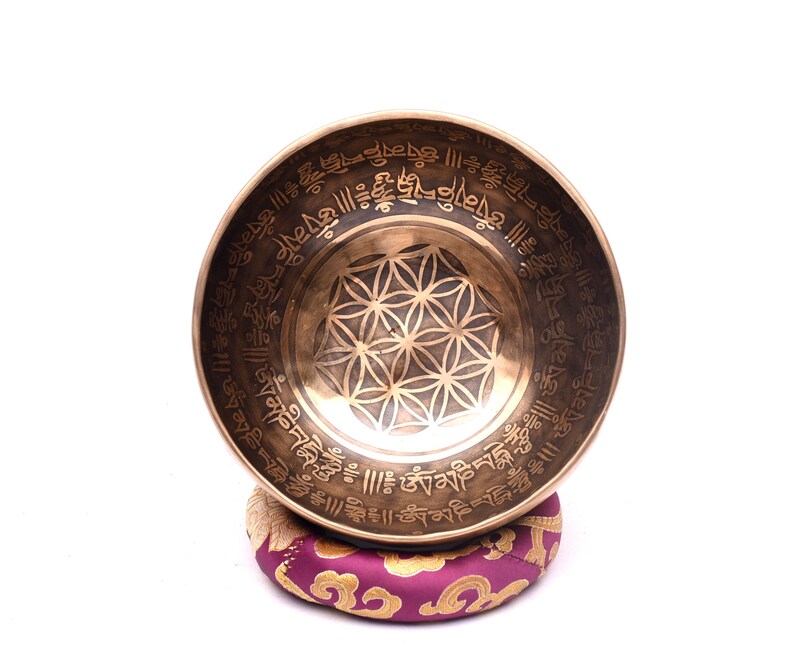 Flower OF Life Carving Small Palm Size Singing Bowl Best Gift Yoga Bowl Tibetan Singing Bowl With Mallet, Striker Handmade In Nepal image 2