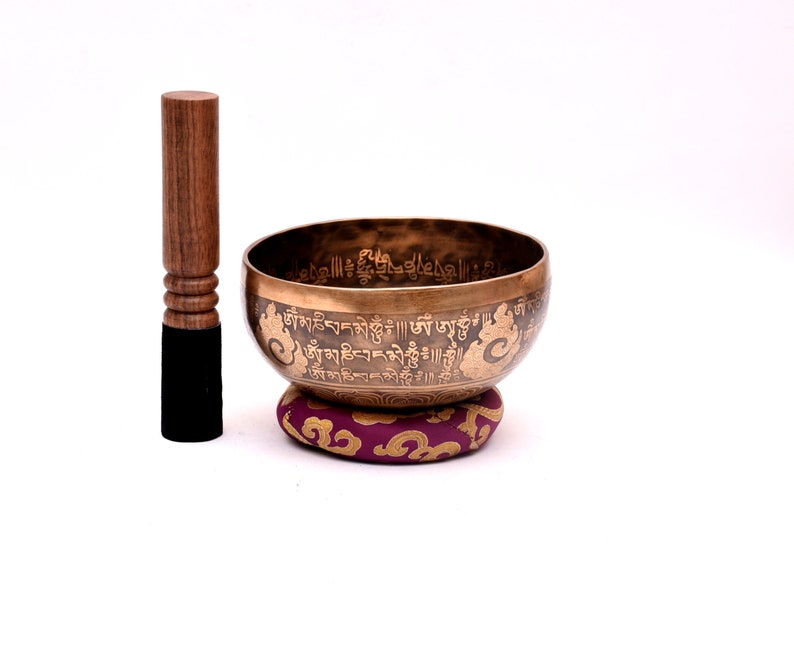 Flower OF Life Carving Small Palm Size Singing Bowl Best Gift Yoga Bowl Tibetan Singing Bowl With Mallet, Striker Handmade In Nepal image 4
