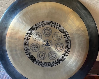 Seven Chakra Yogi Carved Gong -Best For Sound Healing Meditation Chakra Balance - Handmade In Nepal- Gong Bath -Gong Mallet- anxiety healing