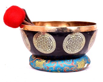 11 Inches Singing Bowl - Flower Of Life - Tibetan Singing Bowl Set- Handmade In Nepal - Which Is Best For Yoga , Meditation And Healing...